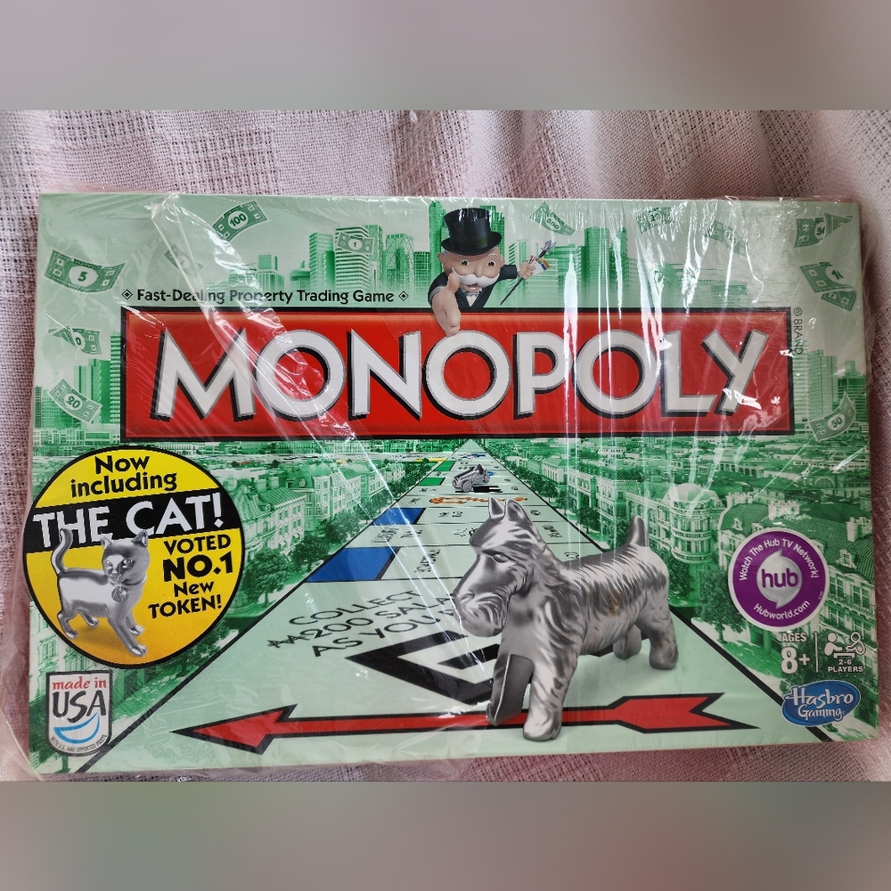 Monopoly Board Game with Cat Token Edition Hasbro 2013 New  Cellophane Torn